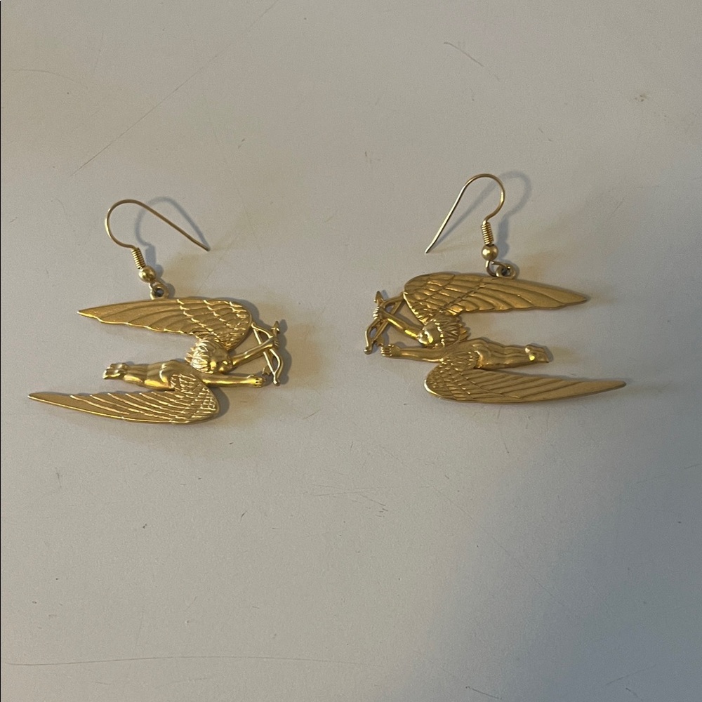 Gold Winged Archer Drop Earrings - Women Jewelry